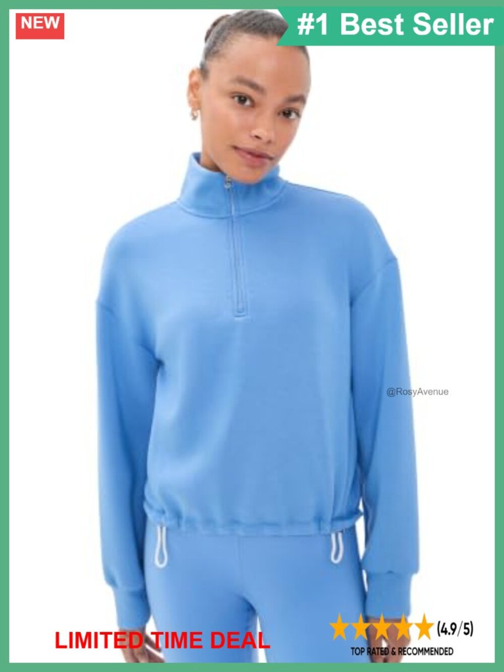 Cropped Half Zip Sweatshirt Mid-Weight Super-Stretch Jersey Pullover